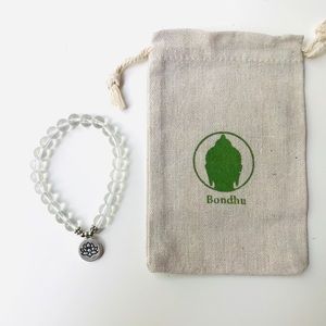 Clear Crystal Quartz Lotus Mala Bead Bracelet 3pk